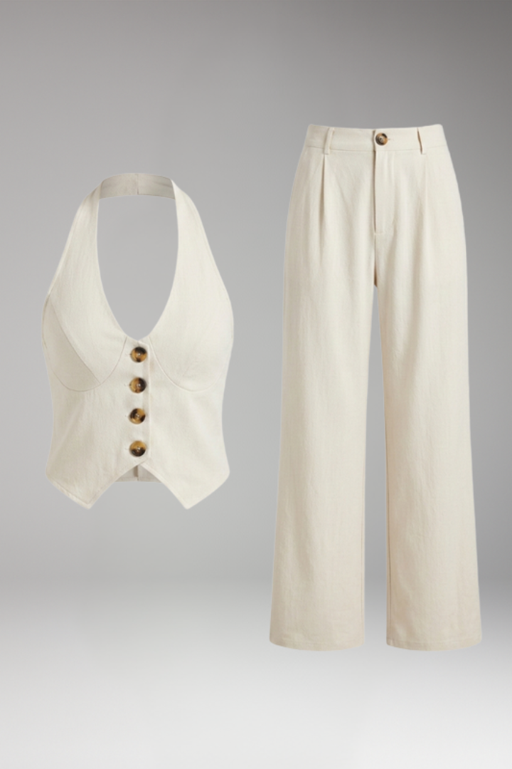 Women's Two Piece Set with Halter Top and Wide Leg Trousers