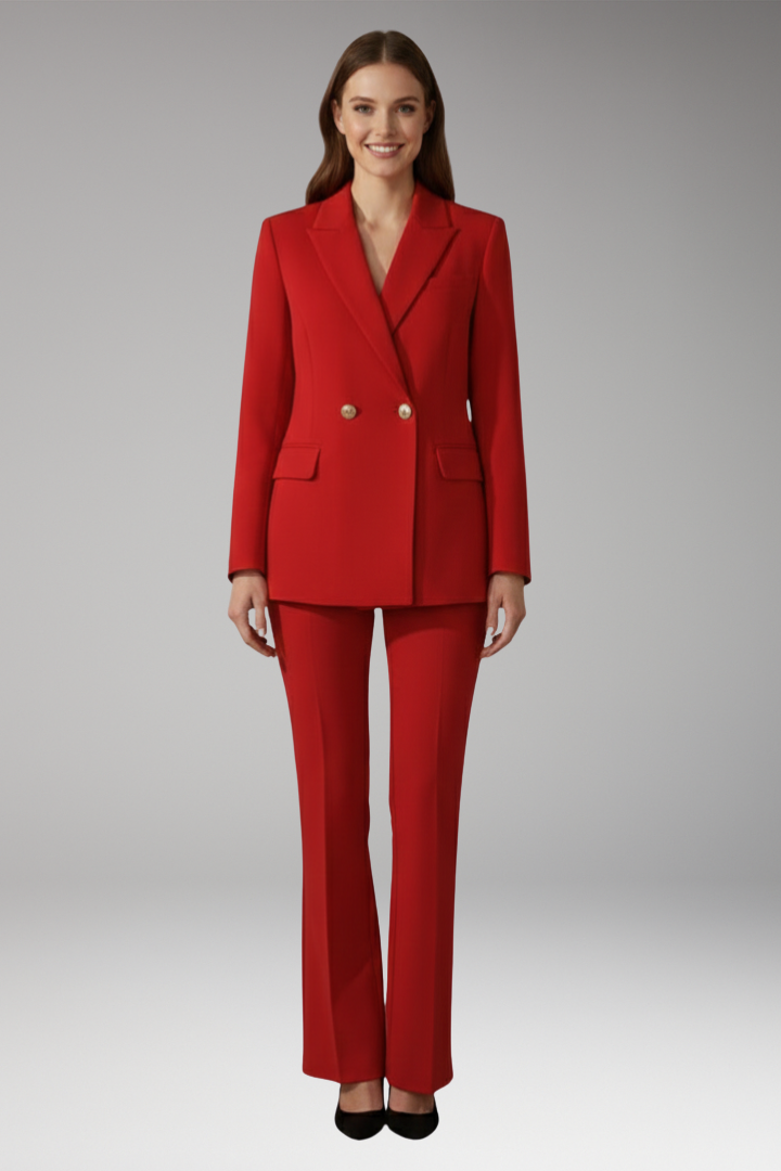 Women's Two Piece Set with Lapel Collar Blazer and Trousers