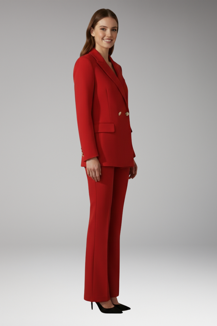 Women's Two Piece Set with Lapel Collar Blazer and Trousers