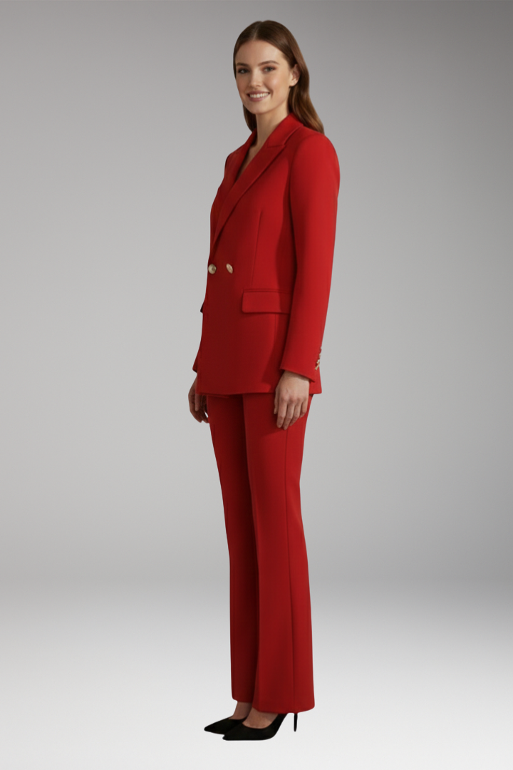Women's Two Piece Set with Lapel Collar Blazer and Trousers