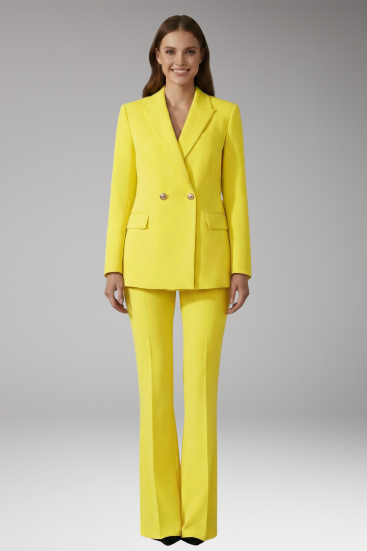 Women's Two Piece Set with Lapel Collar Blazer and Trousers