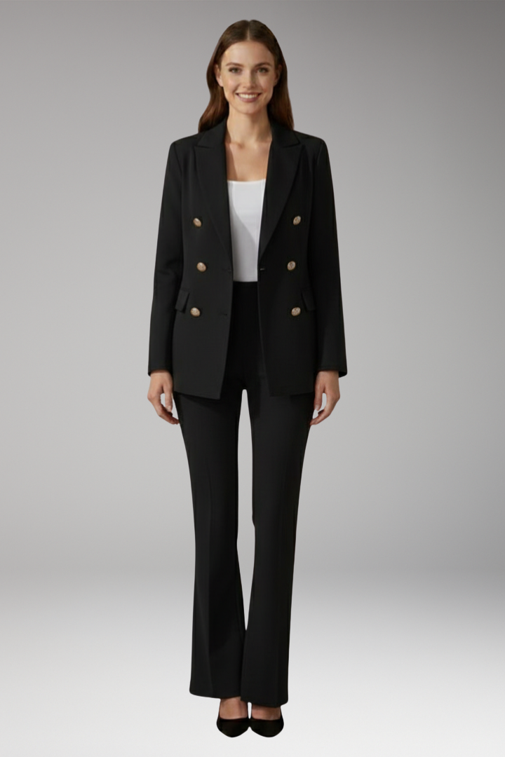 Women's Two Piece Set with Lapel Collar Blazer and Trousers