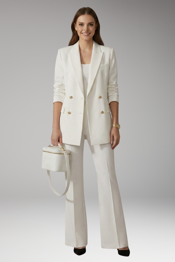 Women's Two Piece Set with Lapel Collar Blazer and Trousers