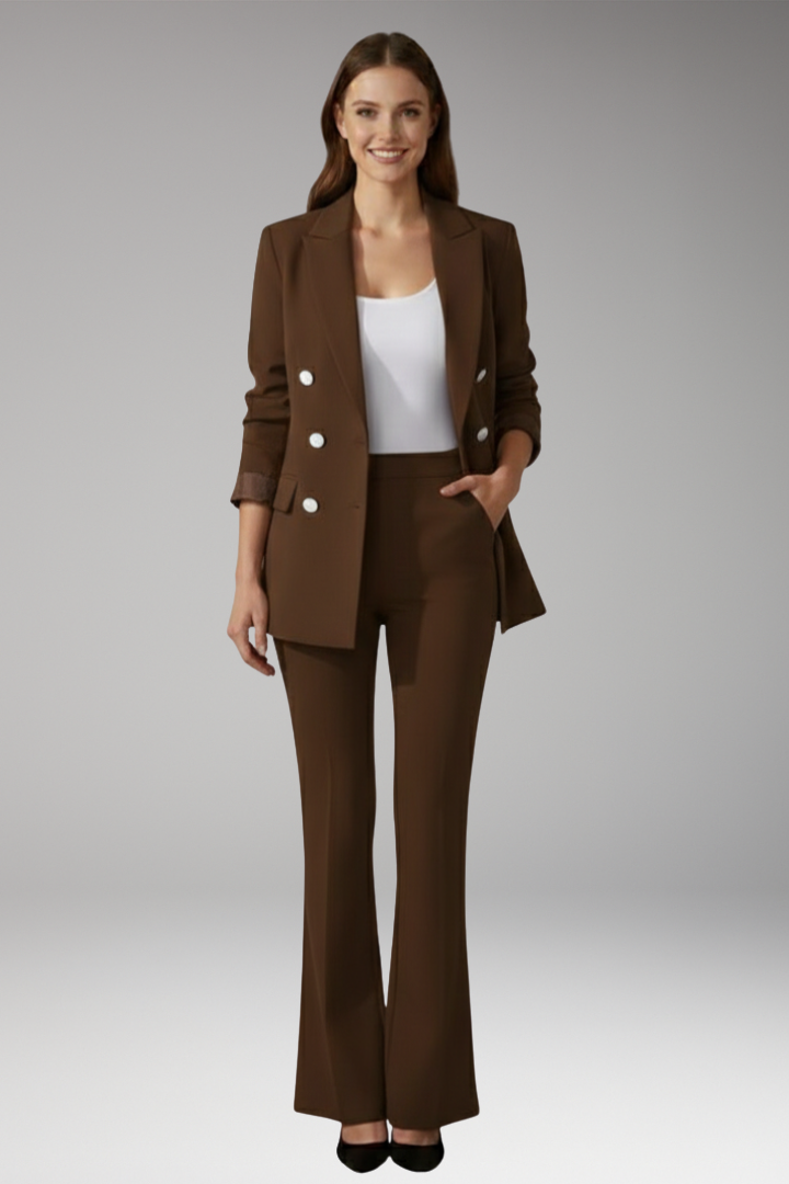 Women's Two Piece Set with Lapel Collar Blazer and Trousers
