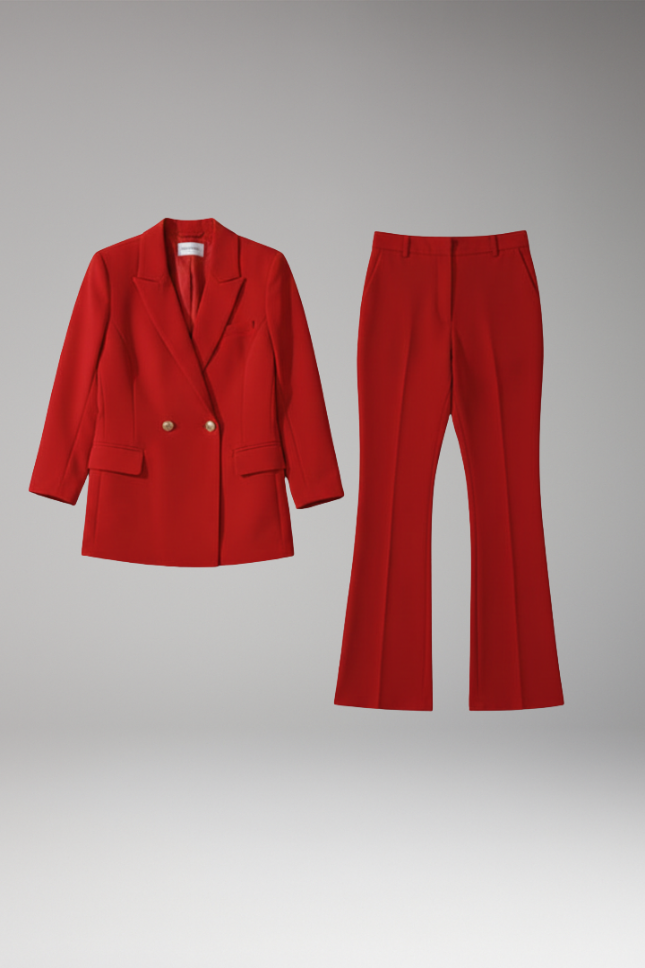 Women's Two Piece Set with Lapel Collar Blazer and Trousers