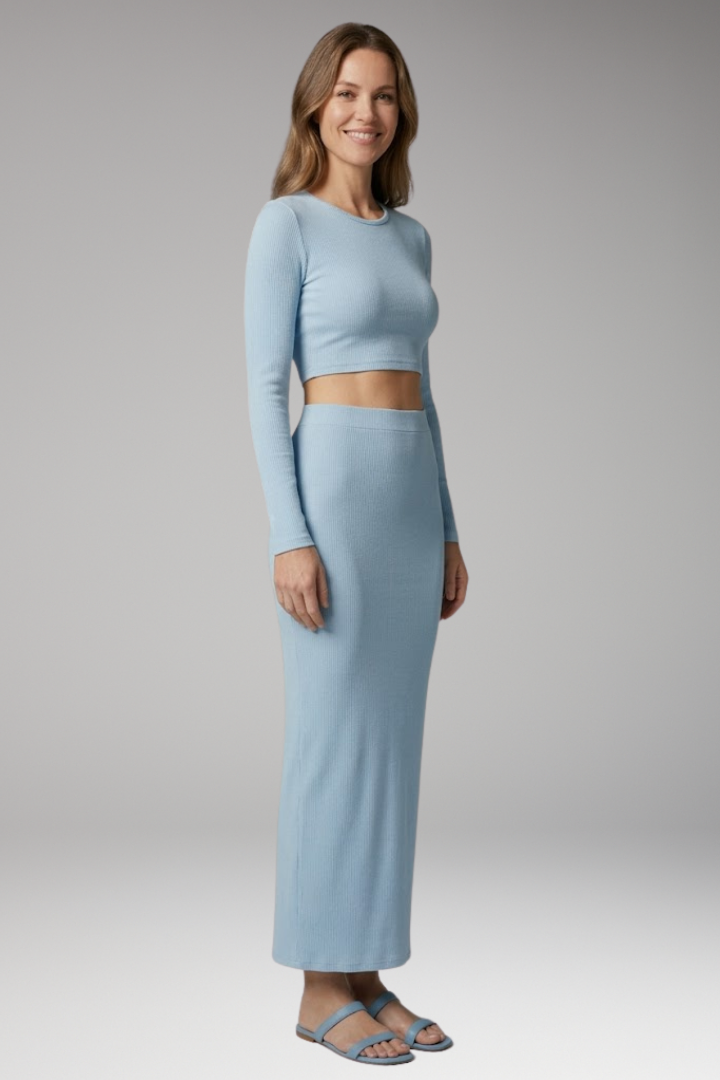 Women's Two Piece Set with Long Sleeve Top and Maxi Skirt