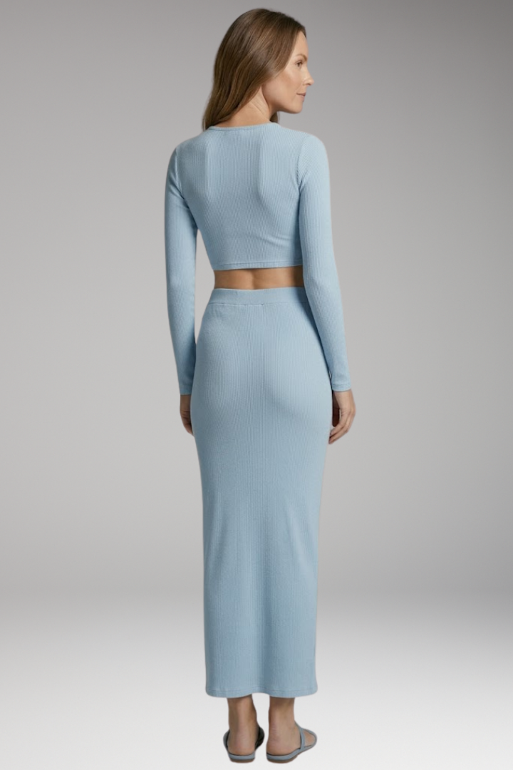 Women's Two Piece Set with Long Sleeve Top and Maxi Skirt