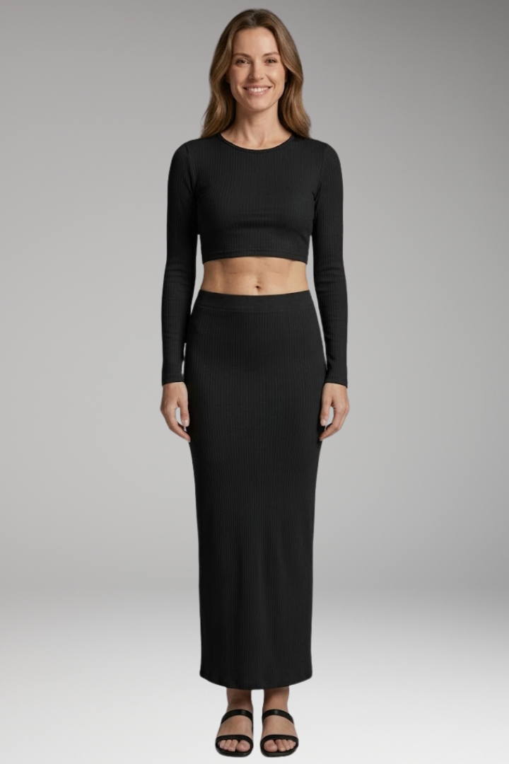 Women's Two Piece Set with Long Sleeve Top and Maxi Skirt