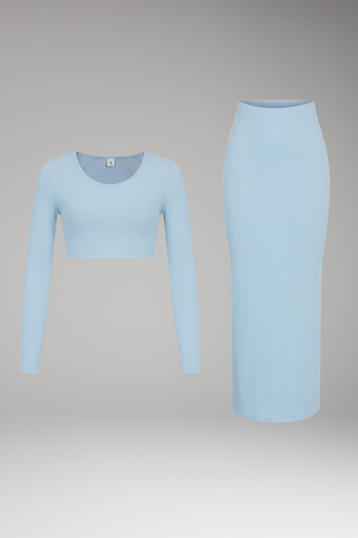 Women's Two Piece Set with Long Sleeve Top and Maxi Skirt