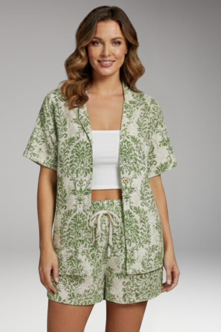 Women's Two Piece Set with Open Front Shirt
