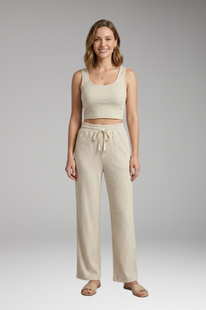 Women's Two Piece Set with Ribbed Surface
