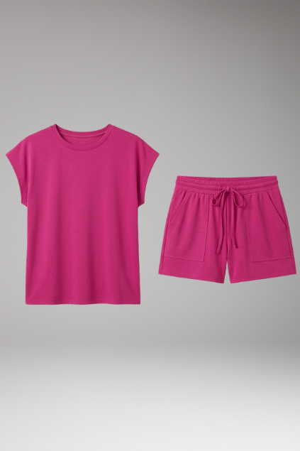 Women's Two Piece Set with Round Neck Top