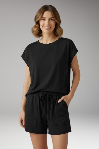 Women's Two Piece Set with Round Neck Top