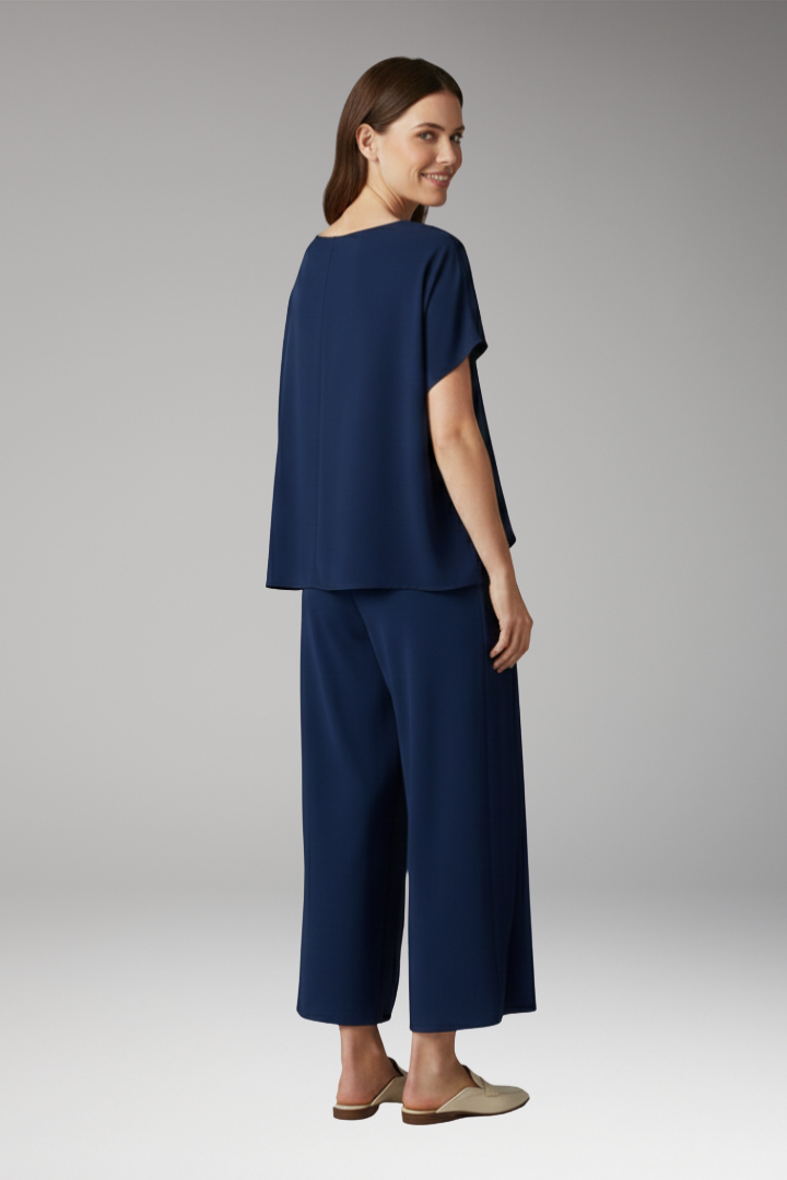 Women's Two Piece Set with Round Neck Top and Trousers