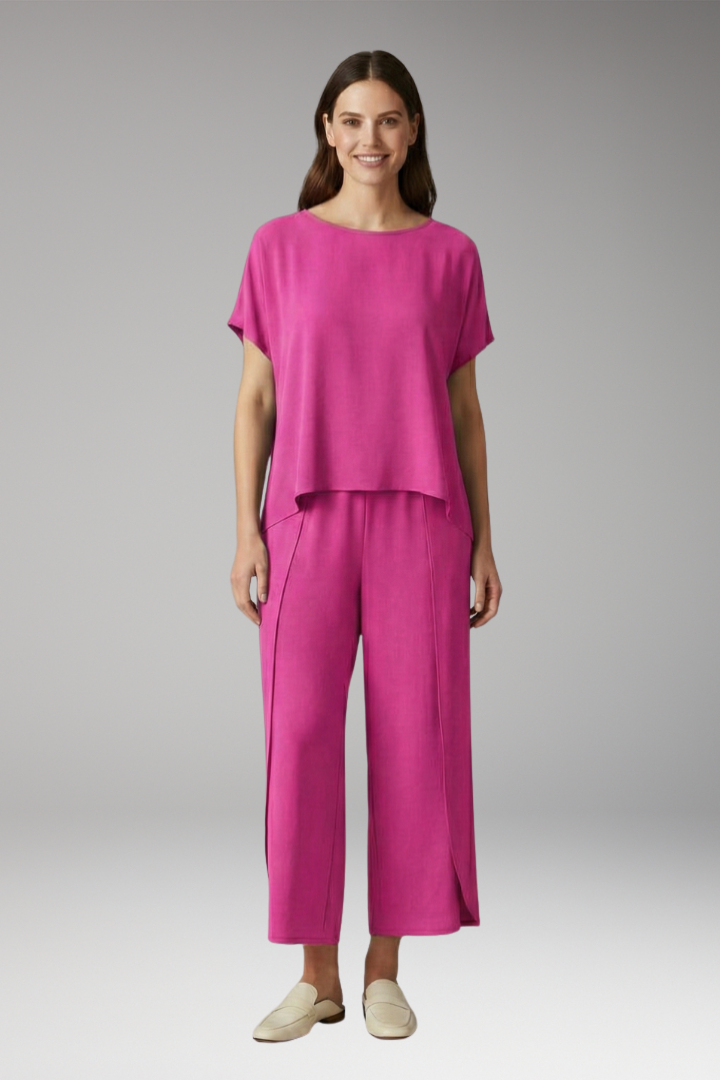Women's Two Piece Set with Round Neck Top and Trousers