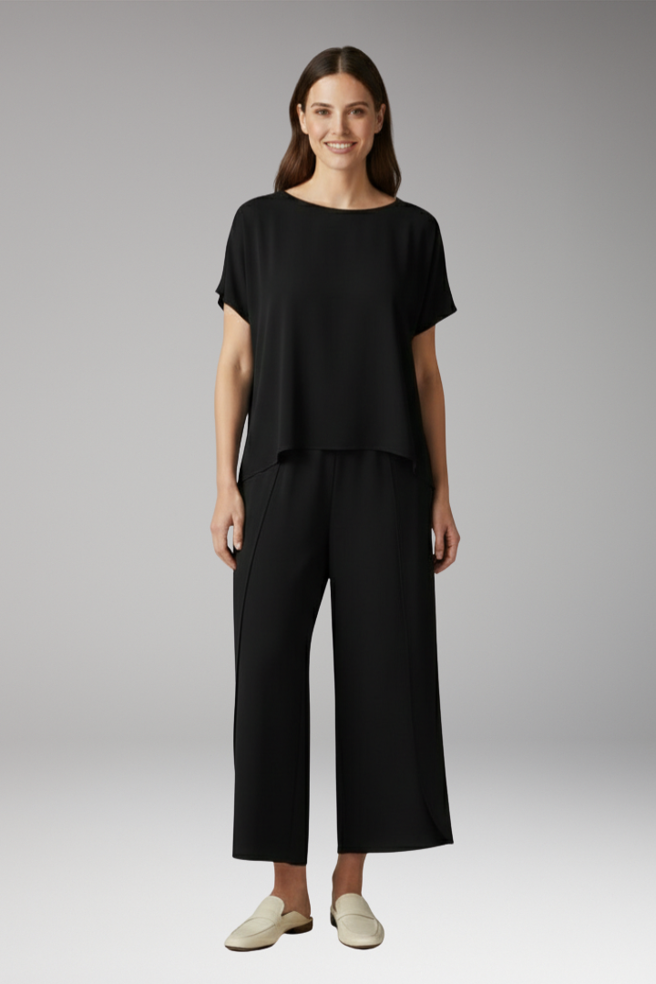 Women's Two Piece Set with Round Neck Top and Trousers