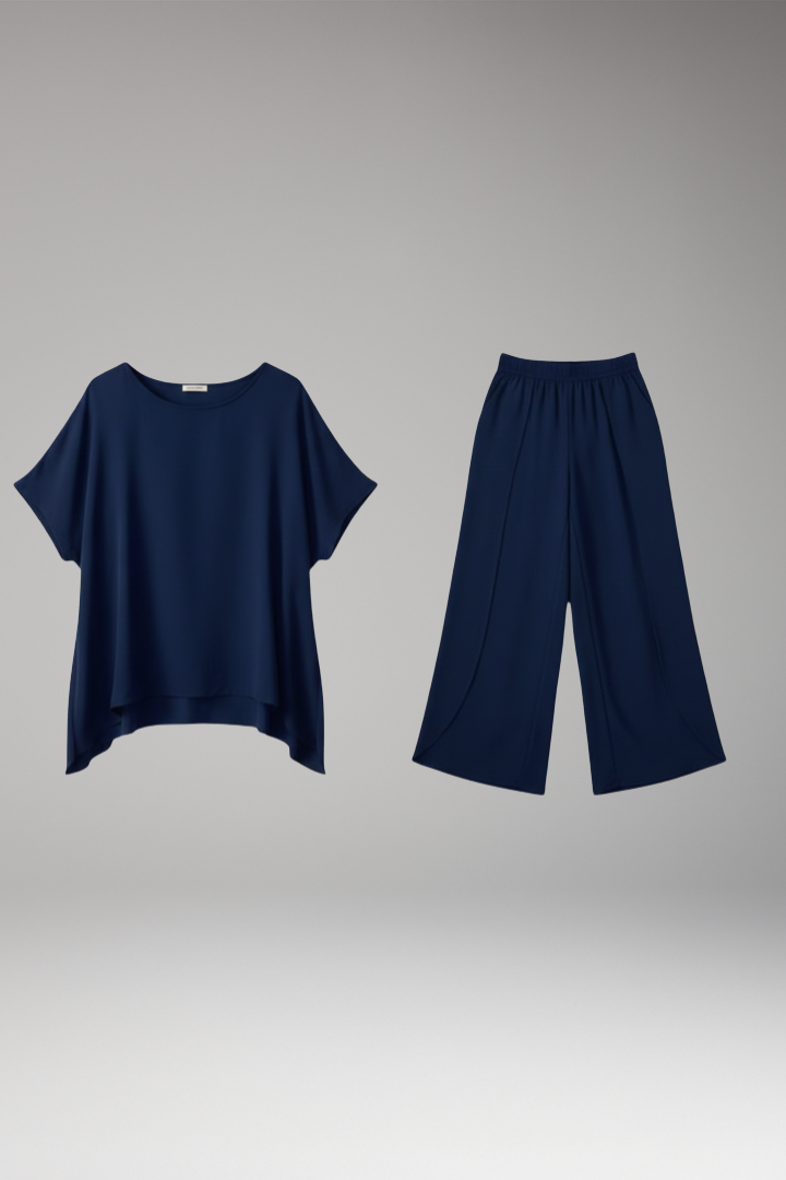 Women's Two Piece Set with Round Neck Top and Trousers