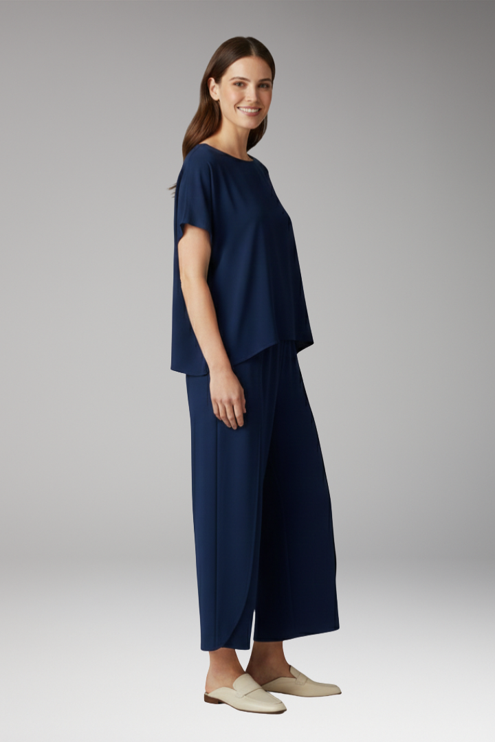 Women's Two Piece Set with Round Neck Top and Trousers