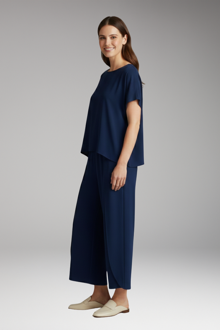 Women's Two Piece Set with Round Neck Top and Trousers