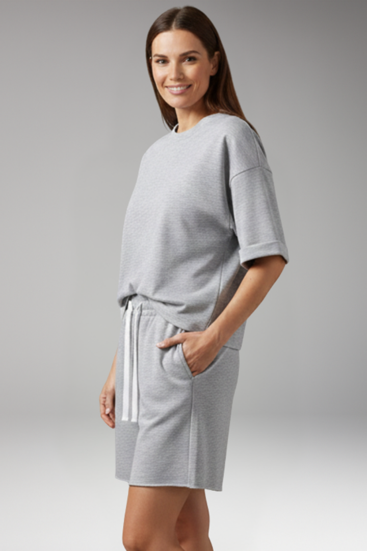 Women's Two Piece Set with Round Neck and Shorts