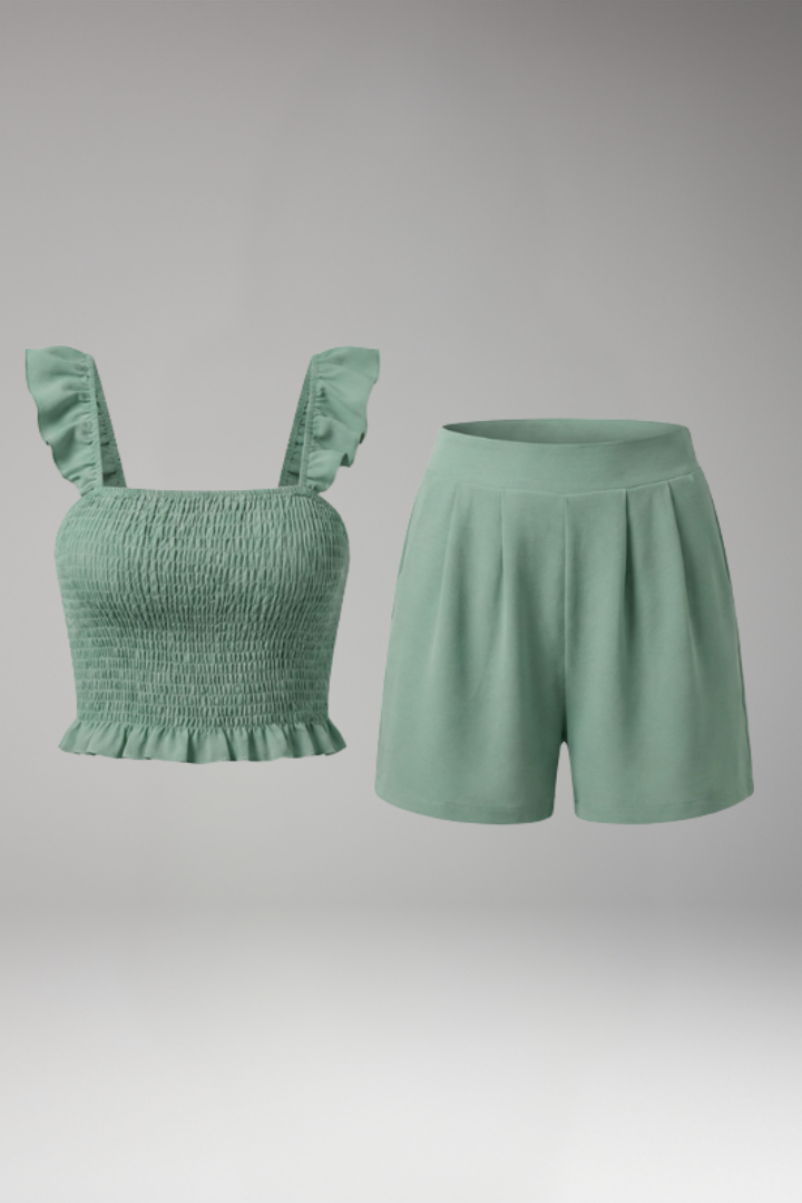 Women's Two Piece Set with Ruffle Straps Top