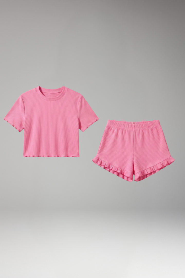 Women's Two Piece Set with Short Sleeve Crop Top