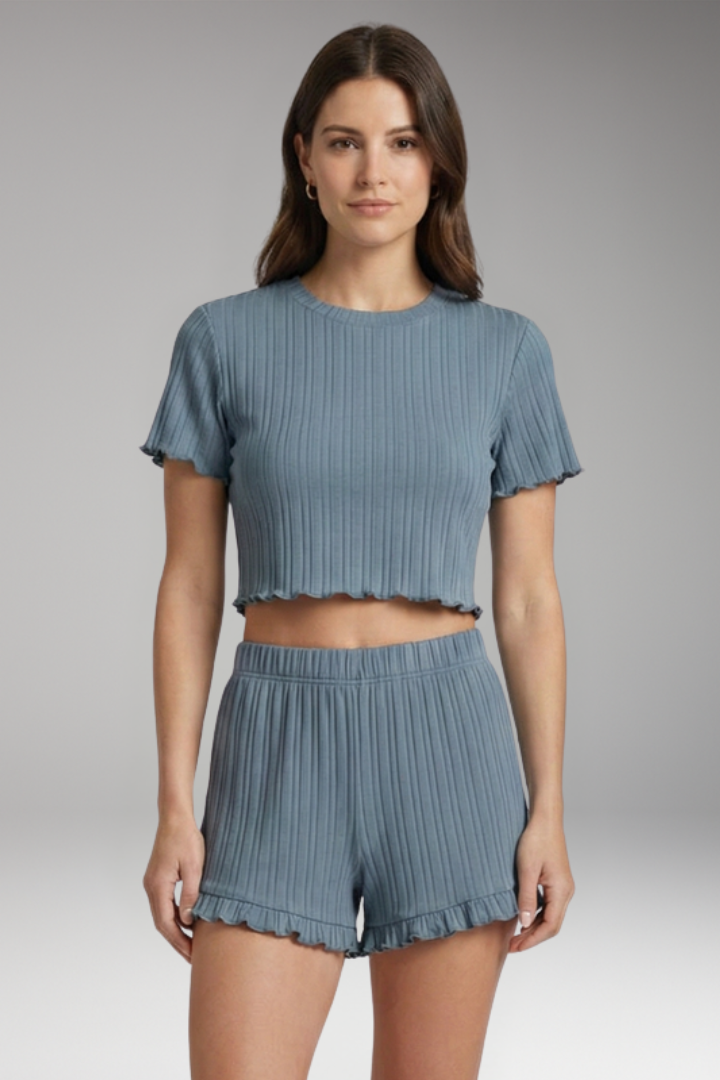 Women's Two Piece Set with Short Sleeve Crop Top