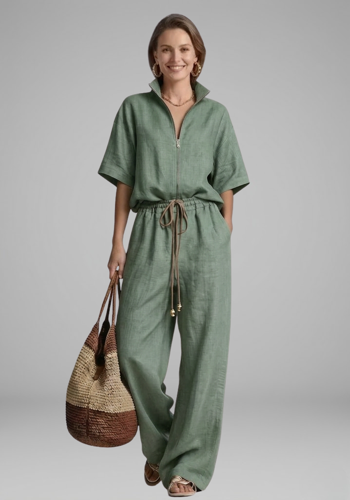 Women's Two Piece Set with Short Sleeve Shirt