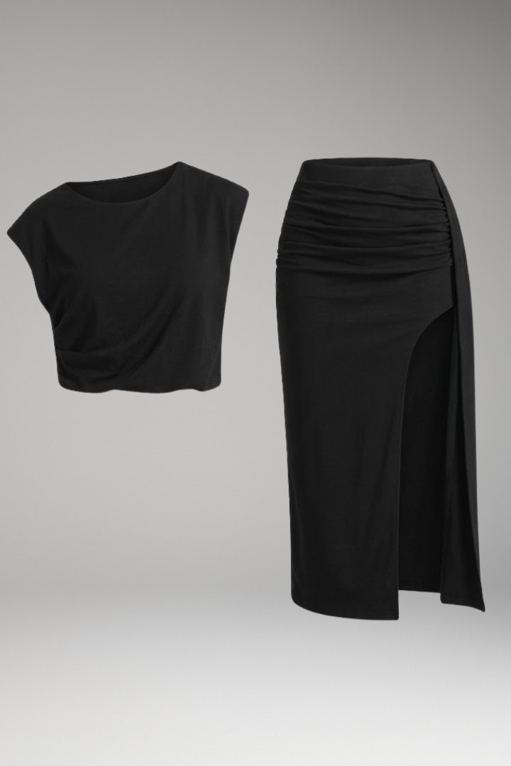 Women's Two Piece Set with Short Sleeve Top and Maxi Skirt