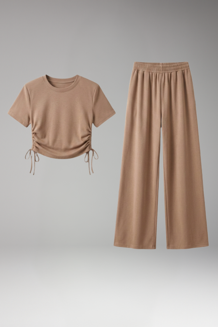 Women's Two Piece Set with Short Sleeve Top and Trousers