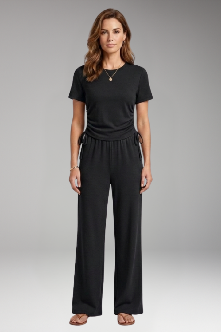 Women's Two Piece Set with Short Sleeve Top and Trousers