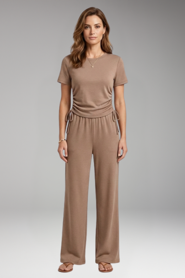 Women's Two Piece Set with Short Sleeve Top and Trousers