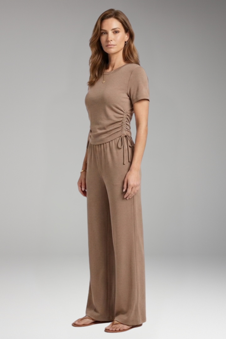 Women's Two Piece Set with Short Sleeve Top and Trousers