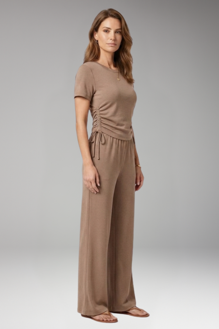 Women's Two Piece Set with Short Sleeve Top and Trousers