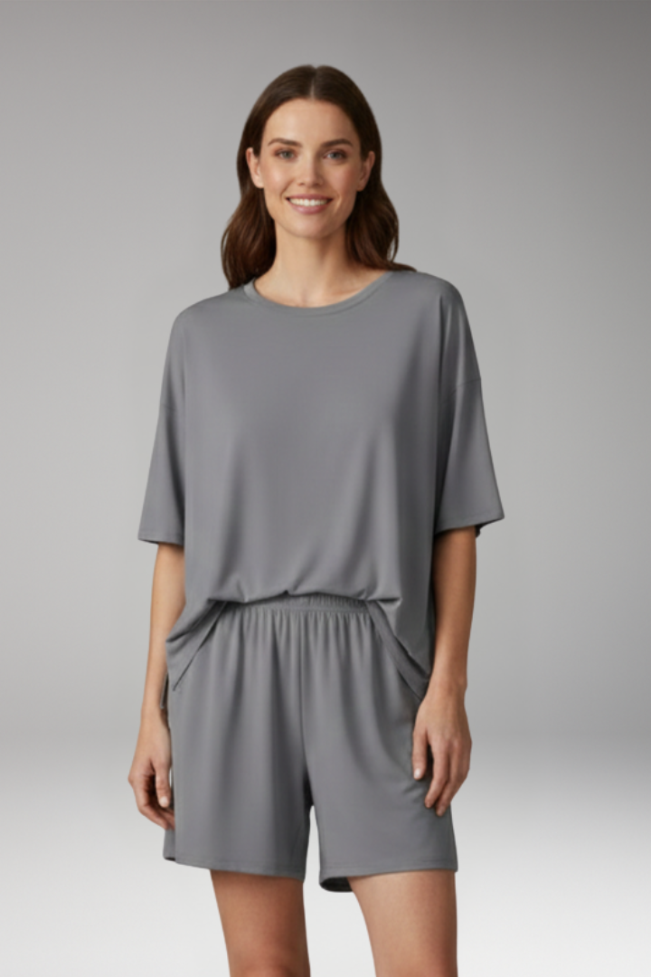 Women's Two-Piece Set with Short Sleeve Top and Shorts