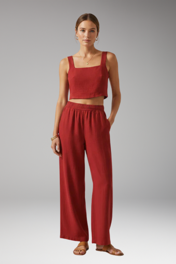 Women's Two Piece Set with Square Neck Top and Trousers