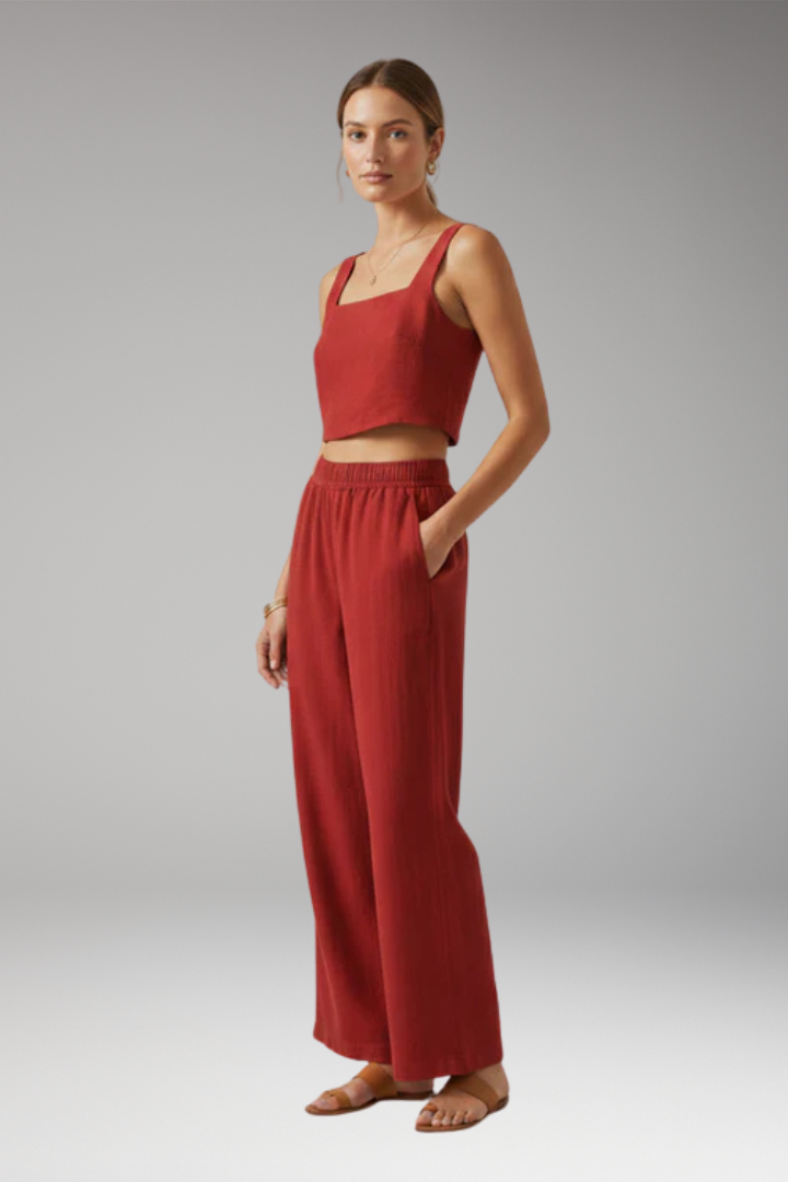 Women's Two Piece Set with Square Neck Top and Trousers