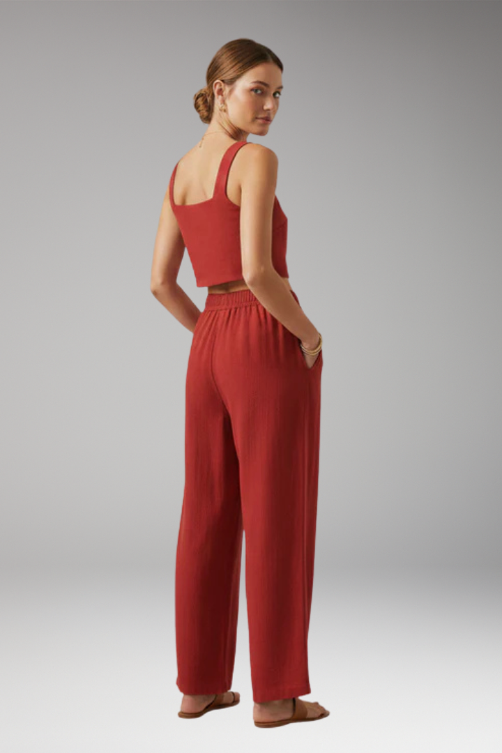 Women's Two Piece Set with Square Neck Top and Trousers