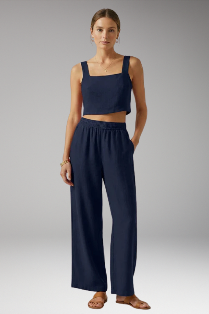 Women's Two Piece Set with Square Neck Top and Trousers