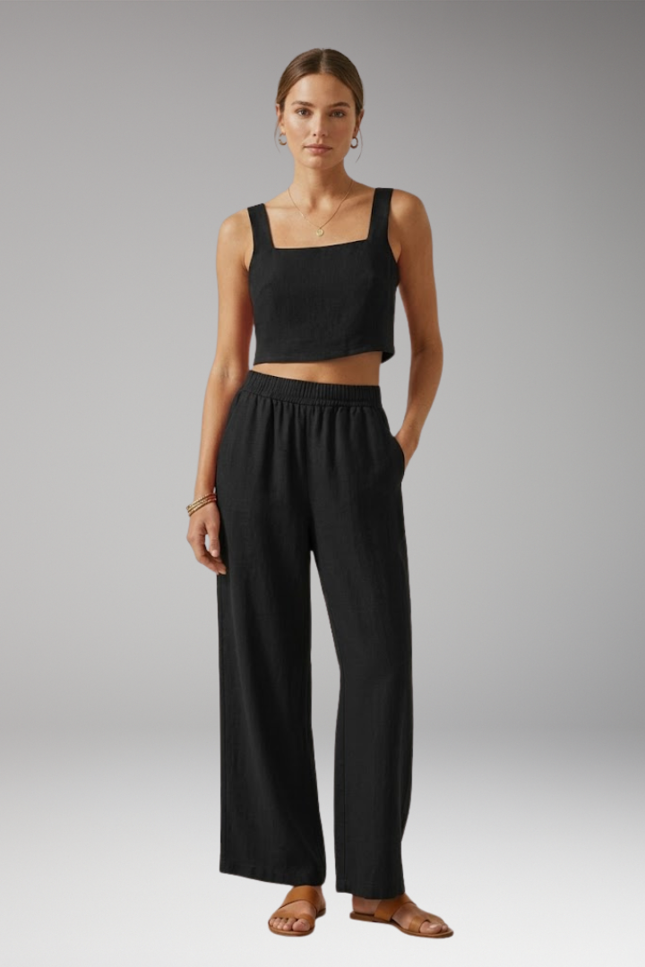 Women's Two Piece Set with Square Neck Top and Trousers