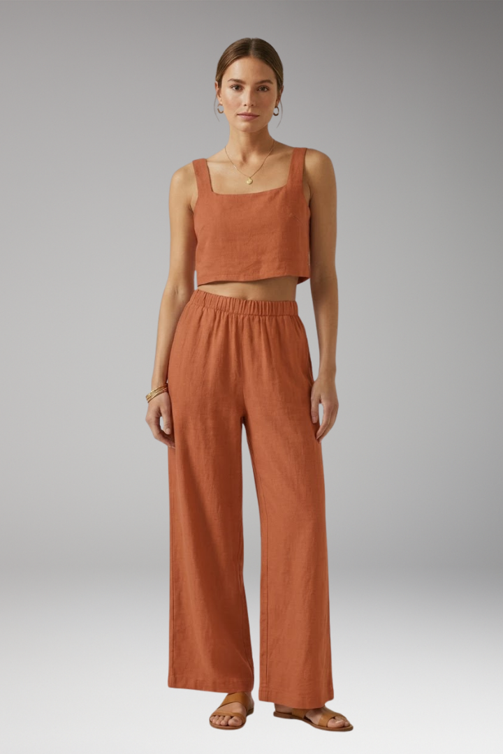 Women's Two Piece Set with Square Neck Top and Trousers