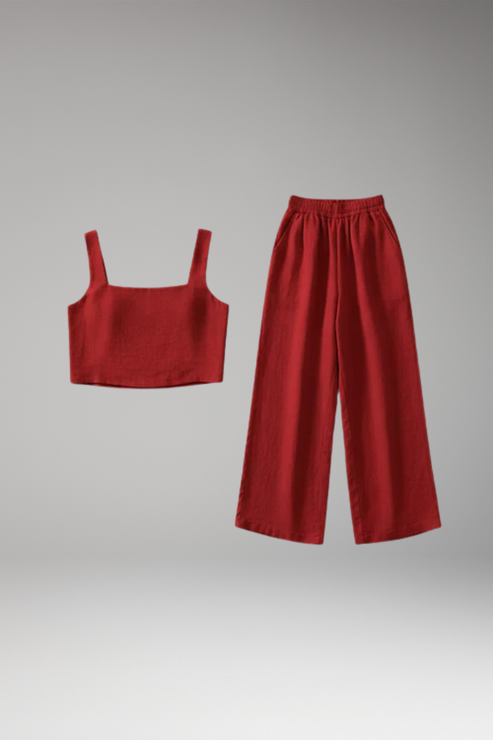 Women's Two Piece Set with Square Neck Top and Trousers