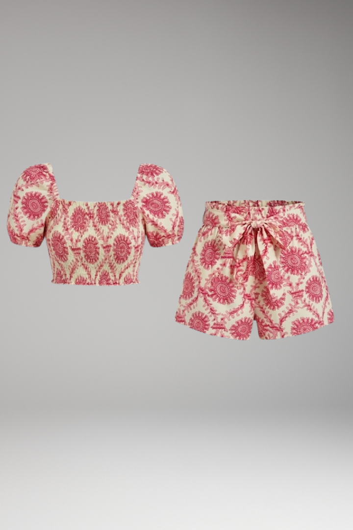 Women's Two Piece Set with Square Neck Top and Shorts