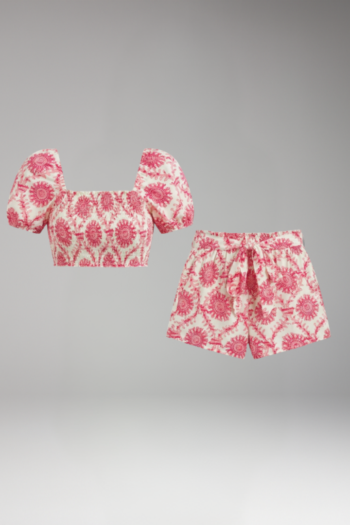 Women's Two Piece Set with Square Neck and Waist Tie