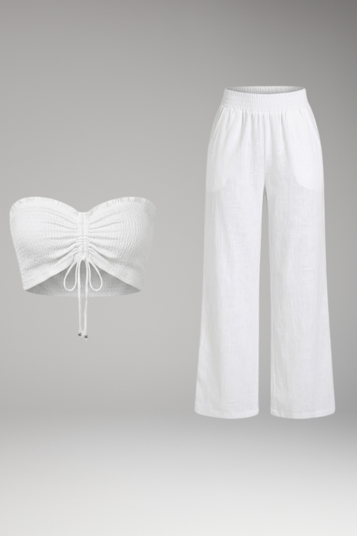 Women's Two Piece Set with Strapless Crop Top and Trousers