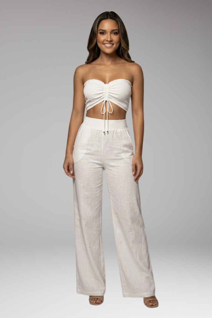 Women's Two Piece Set with Strapless Crop Top and Trousers