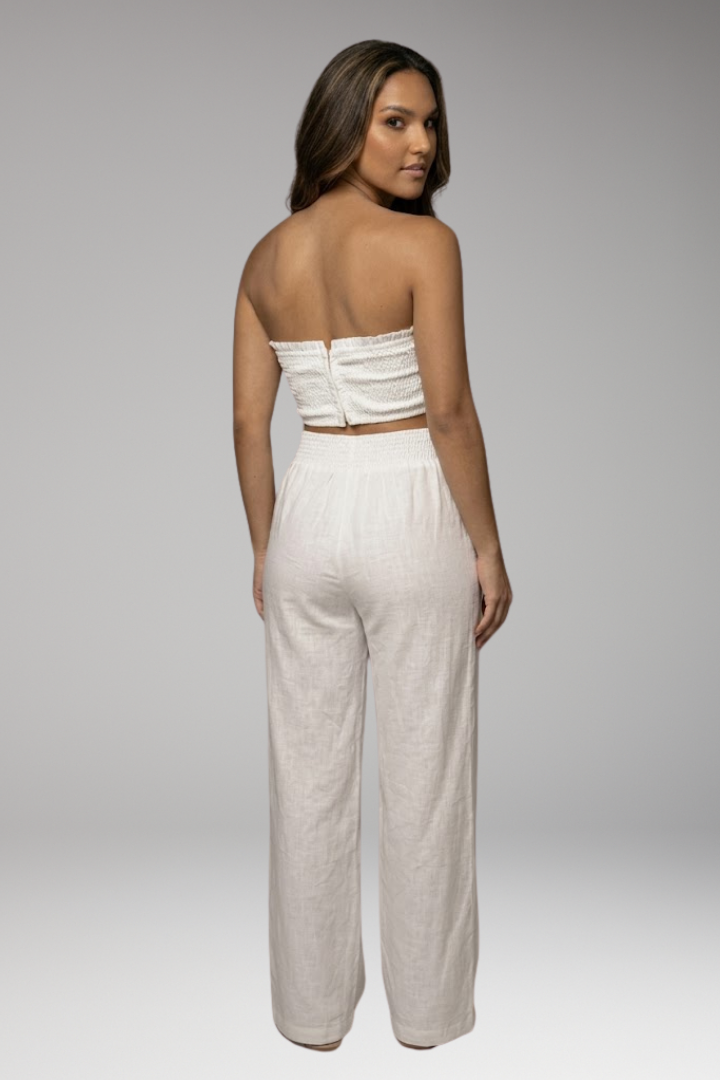 Women's Two Piece Set with Strapless Crop Top and Trousers