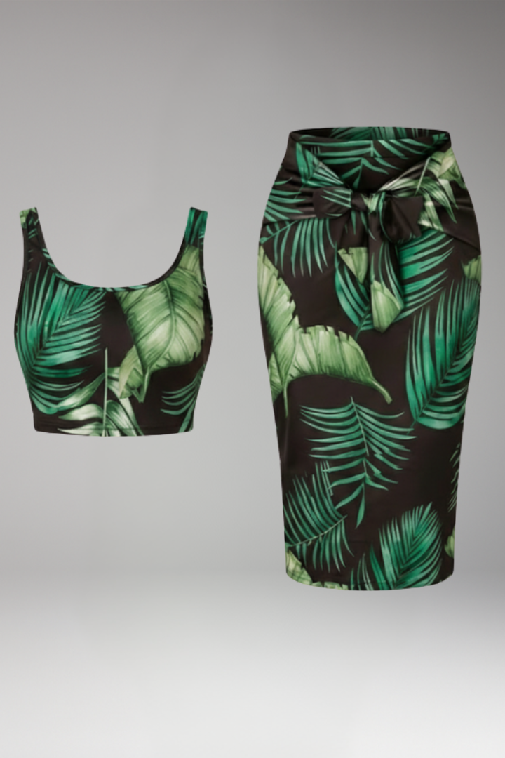 Women's Two Piece Set with Tie Waist Midi Skirt and Top