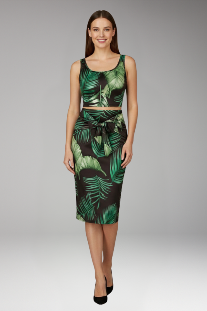 Women's Two Piece Set with Tie Waist Midi Skirt and Top