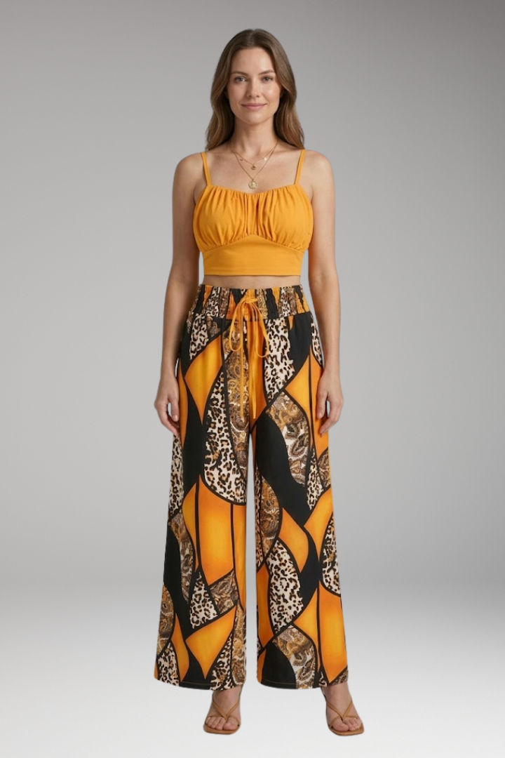 Women's Two Piece Set with Top and Wide-Leg Trousers